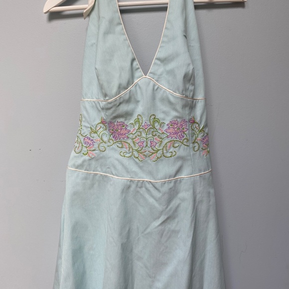 Blue and White Stripe with Embroidery Halter Dress - Picture 5 of 10